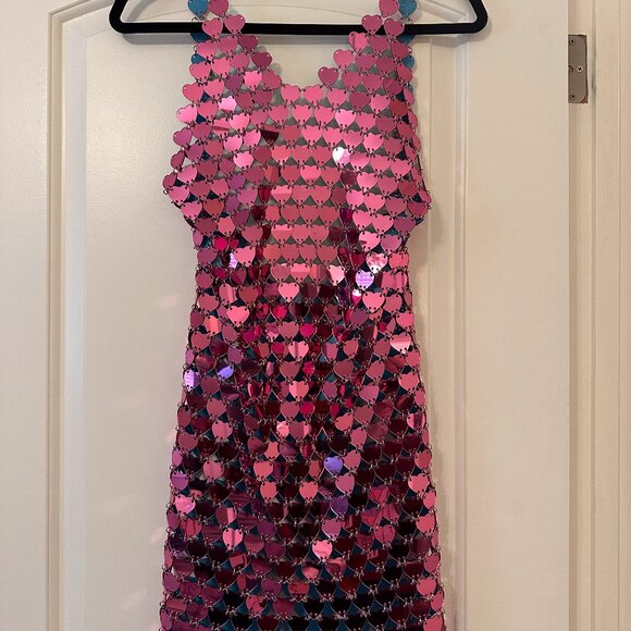 Mirror Heart Pink Chainmail Mini Dress - Picture 4 of 7